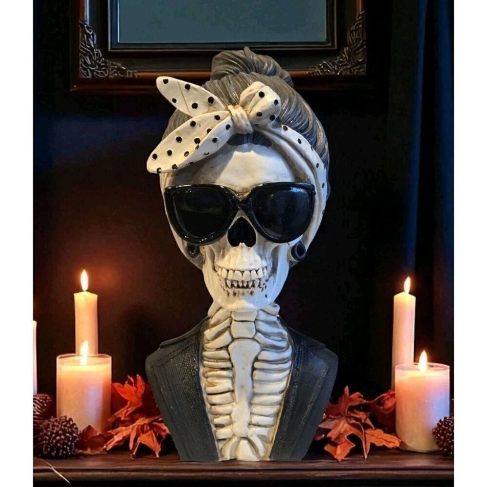 New Spooky Greaser Rocker Chola Skelton Halloween Decoration Statue Figurine
